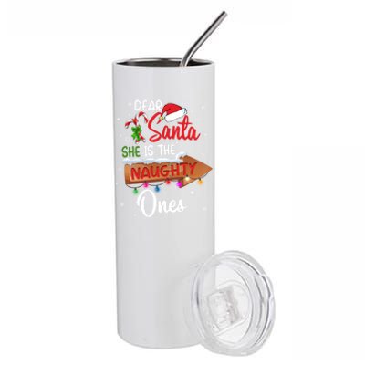 Christmas Couple Matching Dear Santa SheS The Naughty One Gift Stainless Steel Tumbler