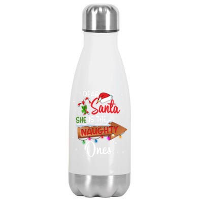 Christmas Couple Matching Dear Santa SheS The Naughty One Gift Stainless Steel Insulated Water Bottle