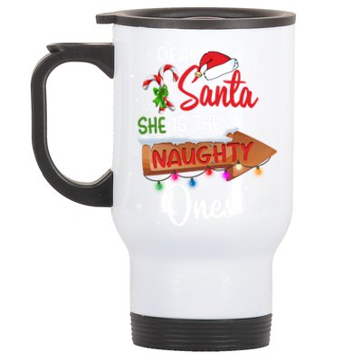 Christmas Couple Matching Dear Santa SheS The Naughty One Gift Stainless Steel Travel Mug