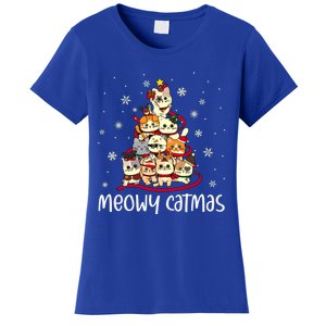 Cats Christmas Meowy Catmas Tree Lights Kitten Cute Gift Women's T-Shirt