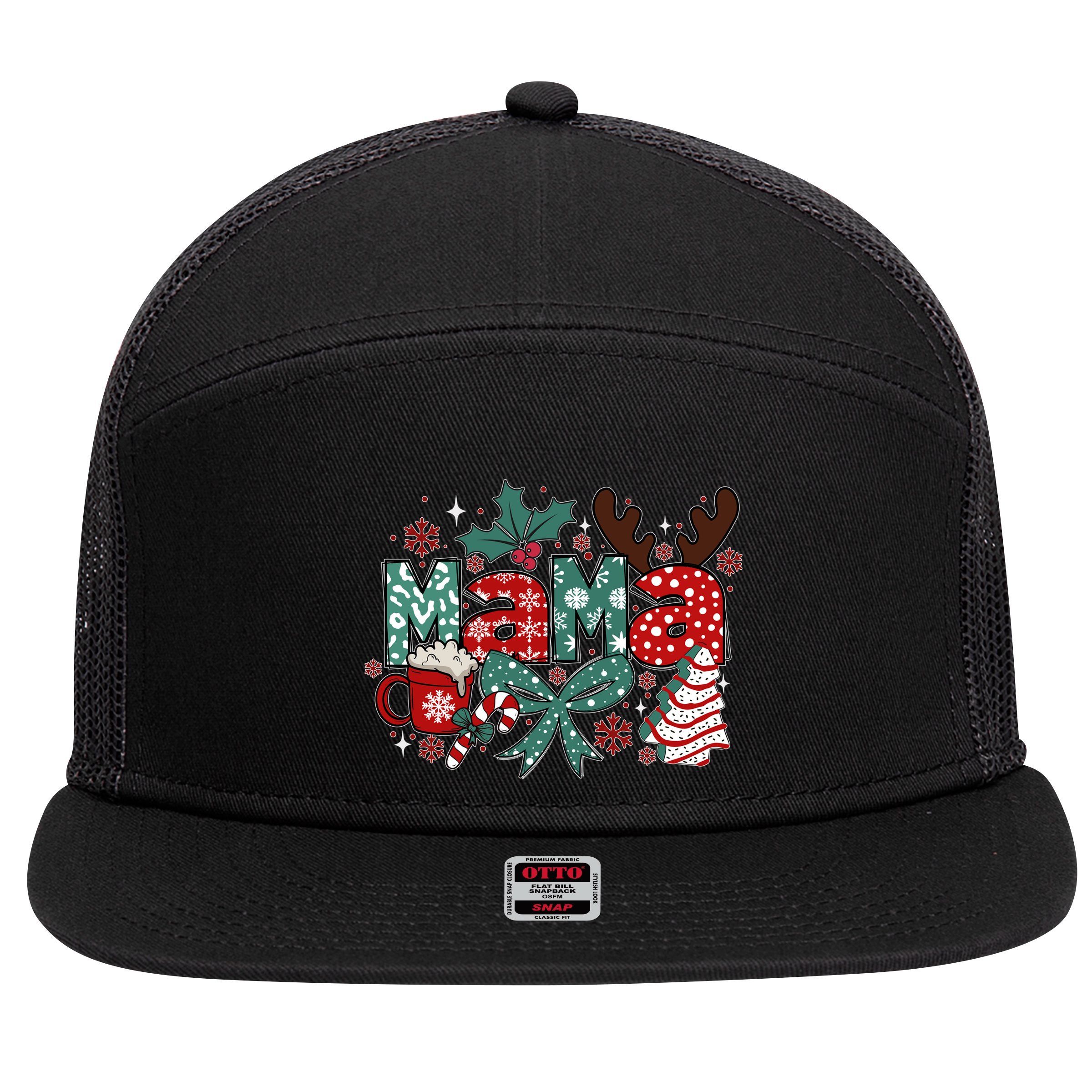 Cute Christmas Mama 7 Panel Mesh Trucker Snapback Hat
