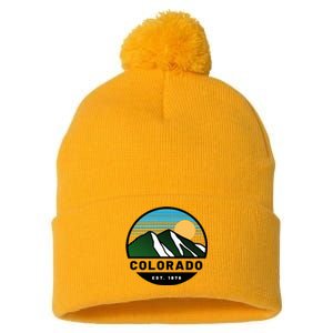 Cool Colorado Mountain Retro Sunset Novelty Fashion Pom Pom 12in Knit Beanie