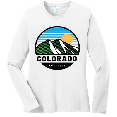 Cool Colorado Mountain Retro Sunset Novelty Fashion Ladies Long Sleeve Shirt