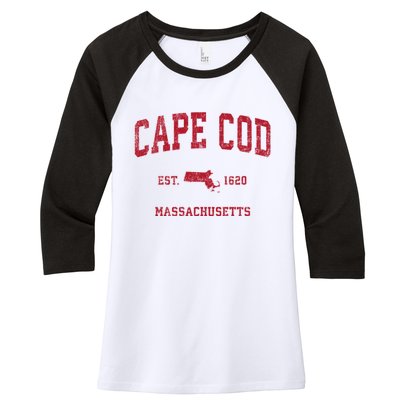 Cape Cod Massachusetts Ma Vintage Sports Women's Tri-Blend 3/4-Sleeve Raglan Shirt