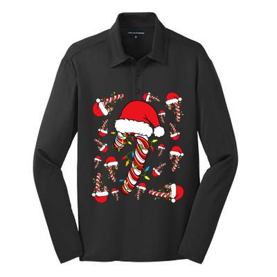 Candy Cane Merry And Bright Red And White Funny Christmas Silk Touch Performance Long Sleeve Polo