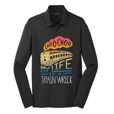 Choo Choo My Life Is A Train Wreck Silk Touch Performance Long Sleeve Polo