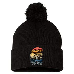 Choo Choo My Life Is A Train Wreck Pom Pom 12in Knit Beanie