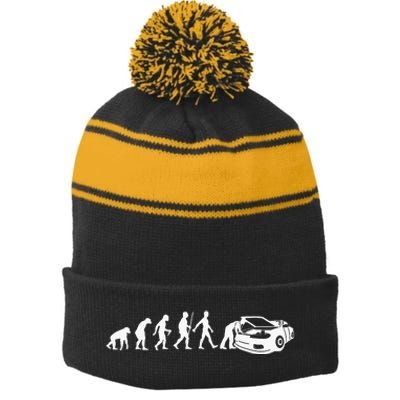 Cool Car Mechanic For Dad Car Garage Car Mechanic Stripe Pom Pom Beanie