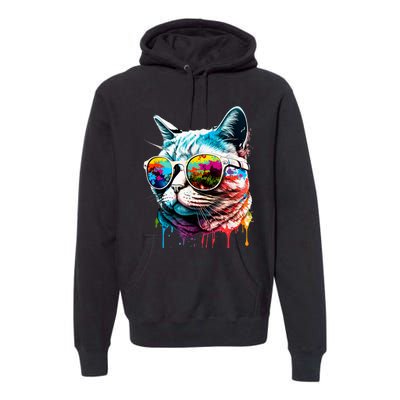 Cute Cat Motif Pop Art Cat Premium Hoodie