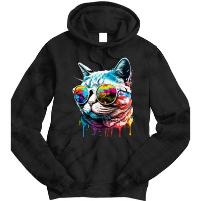 Cute Cat Motif Pop Art Cat Tie Dye Hoodie