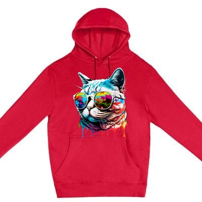 Cute Cat Motif Pop Art Cat Premium Pullover Hoodie