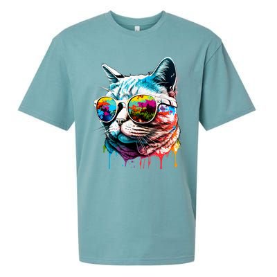 Cute Cat Motif Pop Art Cat Sueded Cloud Jersey T-Shirt