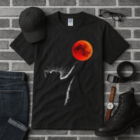 Curious Cat Meets The Blood Moon Lunar Eclipse 14 March 2025 Tall T-Shirt