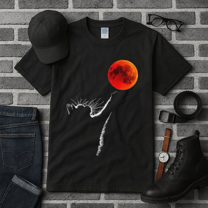 Curious Cat Meets The Blood Moon Lunar Eclipse 14 March 2025 Tall T-Shirt
