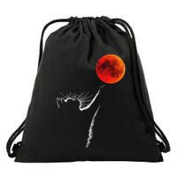 Curious Cat Meets The Blood Moon Lunar Eclipse 14 March 2025 Drawstring Bag