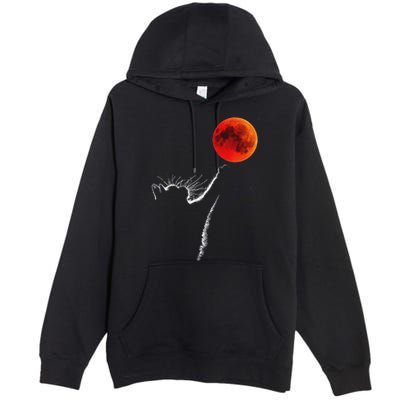 Curious Cat Meets The Blood Moon Lunar Eclipse 14 March 2025 Premium Pullover Hoodie