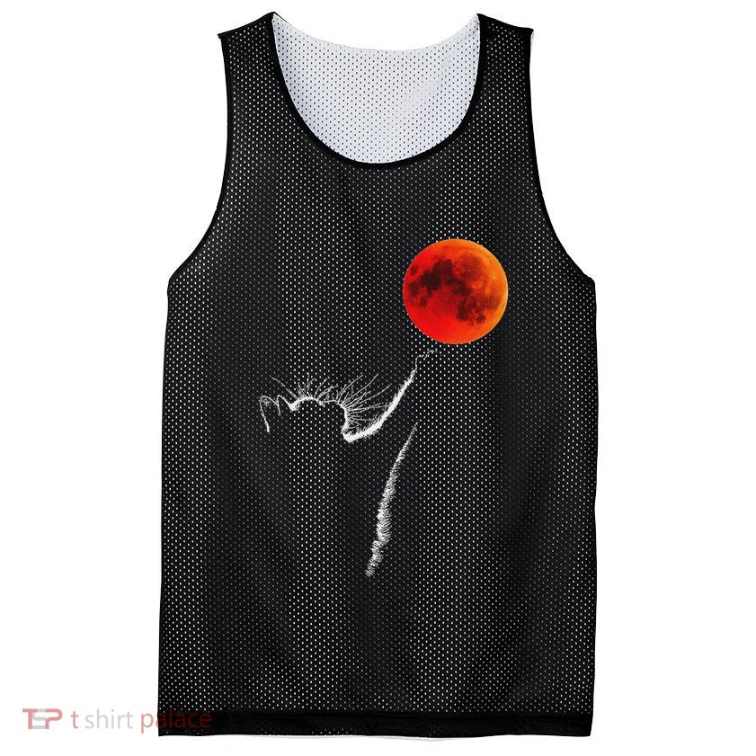Curious Cat Meets The Blood Moon Lunar Eclipse 14 March 2025 Mesh Reversible Basketball Jersey Tank