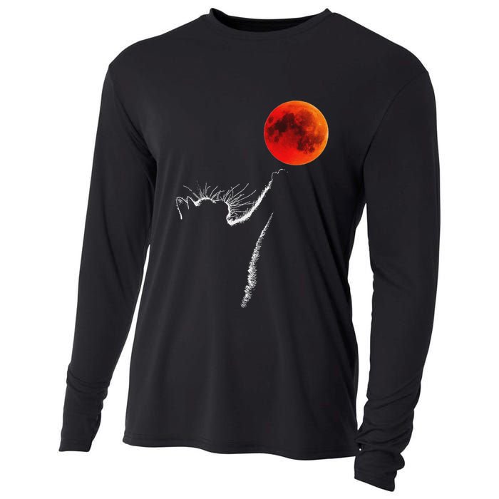 Curious Cat Meets The Blood Moon Lunar Eclipse 14 March 2025 Cooling Performance Long Sleeve Crew