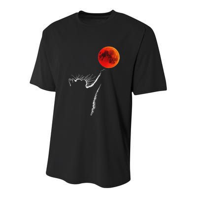 Curious Cat Meets The Blood Moon Lunar Eclipse 14 March 2025 Youth Performance Sprint T-Shirt