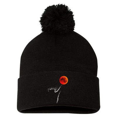 Curious Cat Meets The Blood Moon Lunar Eclipse 14 March 2025 Pom Pom 12in Knit Beanie