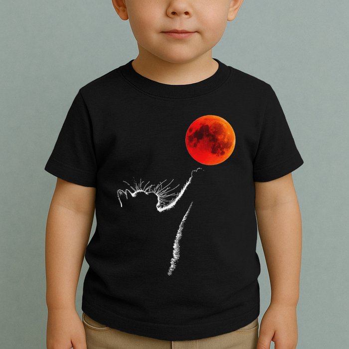 Curious Cat Meets The Blood Moon Lunar Eclipse 14 March 2025 Toddler T-Shirt