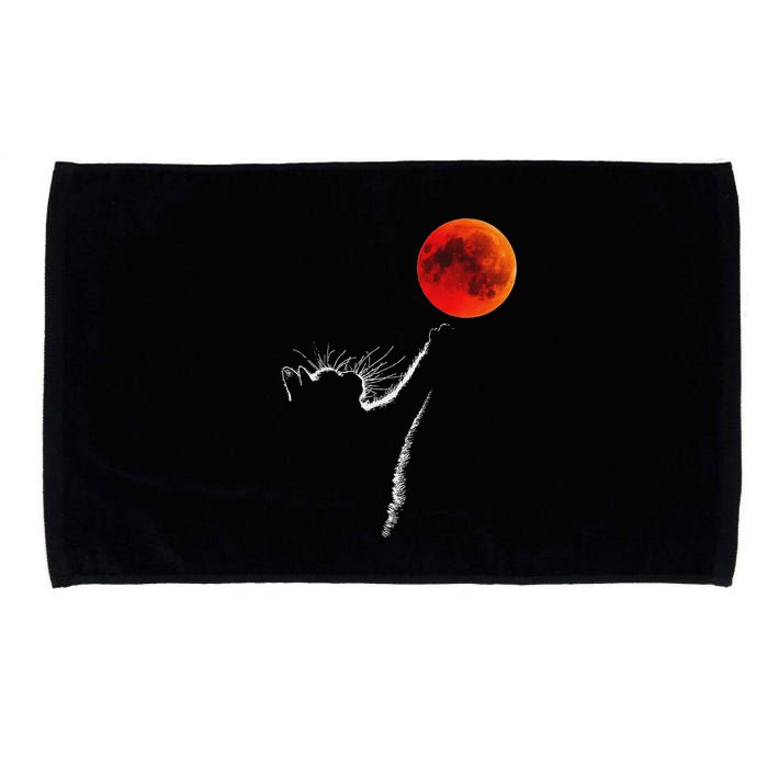 Curious Cat Meets The Blood Moon Lunar Eclipse 14 March 2025 Microfiber Hand Towel