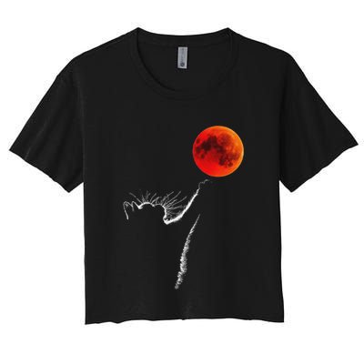 Curious Cat Meets The Blood Moon Lunar Eclipse 14 March 2025 Crop Top