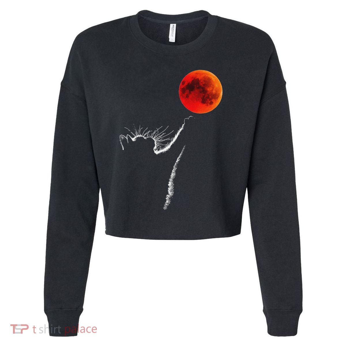 Curious Cat Meets The Blood Moon Lunar Eclipse 14 March 2025 Cropped Pullover Crew
