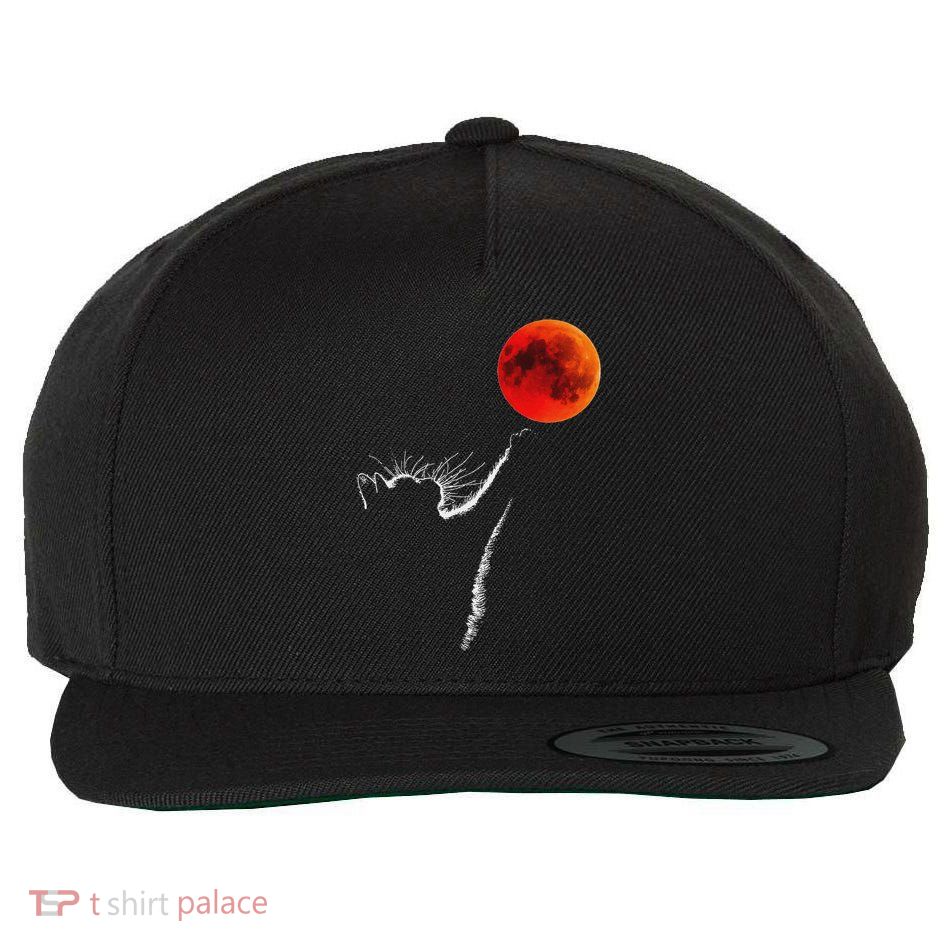 Curious Cat Meets The Blood Moon Lunar Eclipse 14 March 2025 Wool Snapback Cap