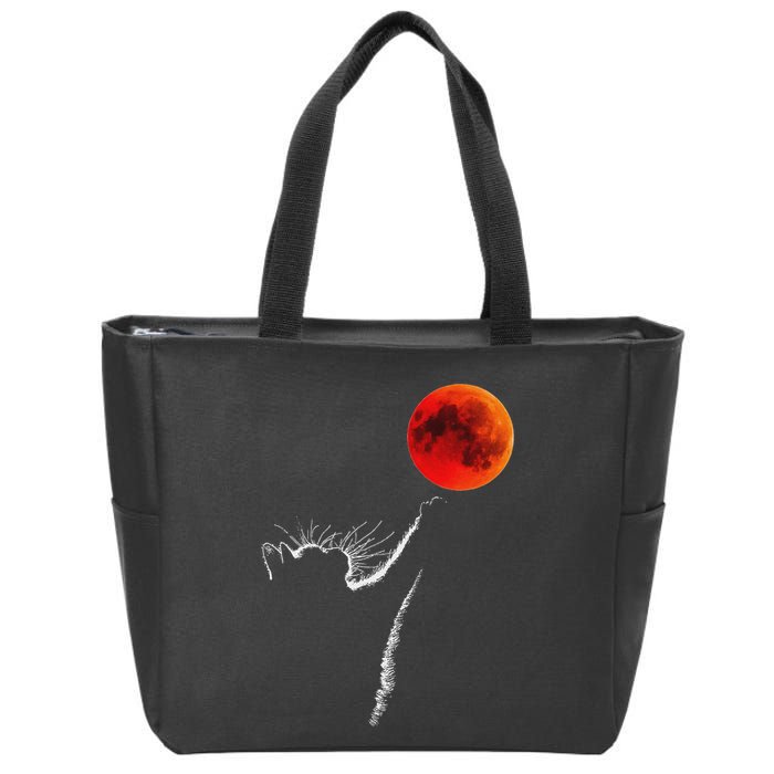 Curious Cat Meets The Blood Moon Lunar Eclipse 14 March 2025 Zip Tote Bag