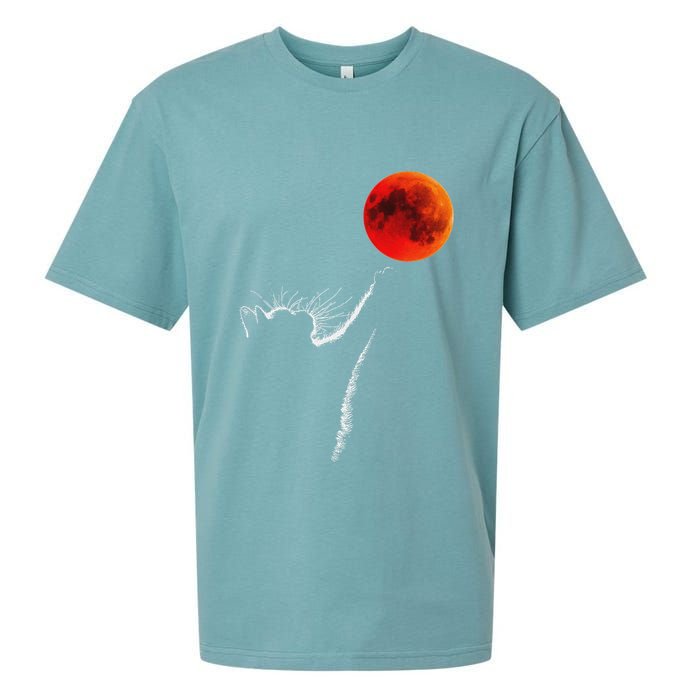 Curious Cat Meets The Blood Moon Lunar Eclipse 14 March 2025 Sueded Cloud Jersey T-Shirt