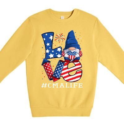 Cma Certified Medical Assistant Love 4th Of July Gnome Usa Gift Premium Crewneck Sweatshirt