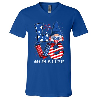 Cma Certified Medical Assistant Love 4th Of July Gnome Usa Gift V-Neck T-Shirt