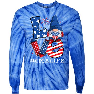 Cma Certified Medical Assistant Love 4th Of July Gnome Usa Gift Tie-Dye Long Sleeve Shirt