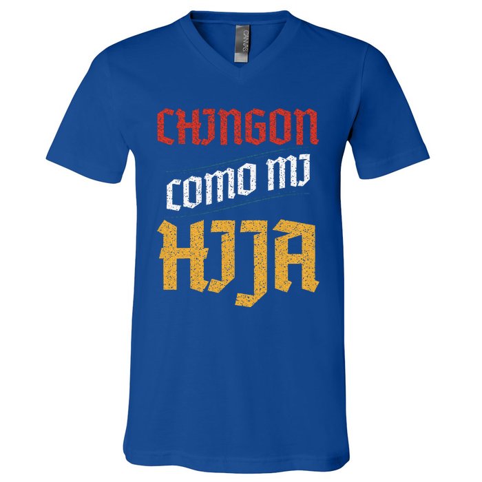 Chingon Con Mi Hija Dia Del Padre Awesome Like My Daughter V-Neck T-Shirt