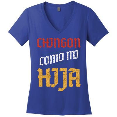 Chingon Con Mi Hija Dia Del Padre Awesome Like My Daughter Women's V-Neck T-Shirt