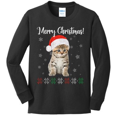 Christmas Cat Merry Christmas Kids Long Sleeve Shirt