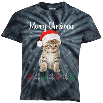 Christmas Cat Merry Christmas Kids Tie-Dye T-Shirt