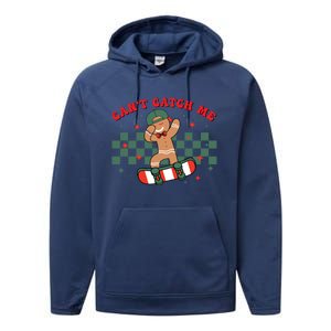 CanT Catch Me Merry Christmas Skateboarding Gingerbread Gift Performance Fleece Hoodie