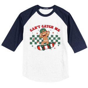 CanT Catch Me Merry Christmas Skateboarding Gingerbread Gift Baseball Sleeve Shirt