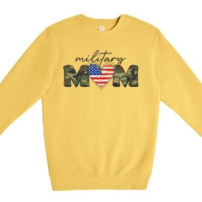 Cute Camouflage Military Mom American Flag Heart Premium Crewneck Sweatshirt