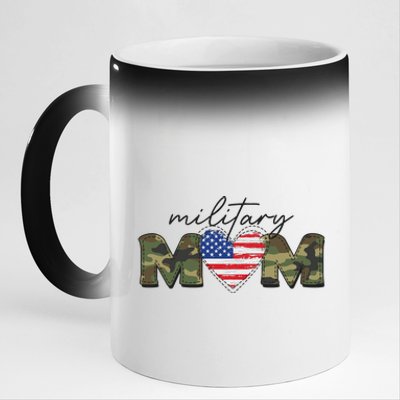 Cute Camouflage Military Mom American Flag Heart 11oz Black Color Changing Mug