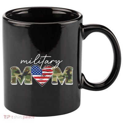 Cute Camouflage Military Mom American Flag Heart 11oz C Handle Ceramic Mug