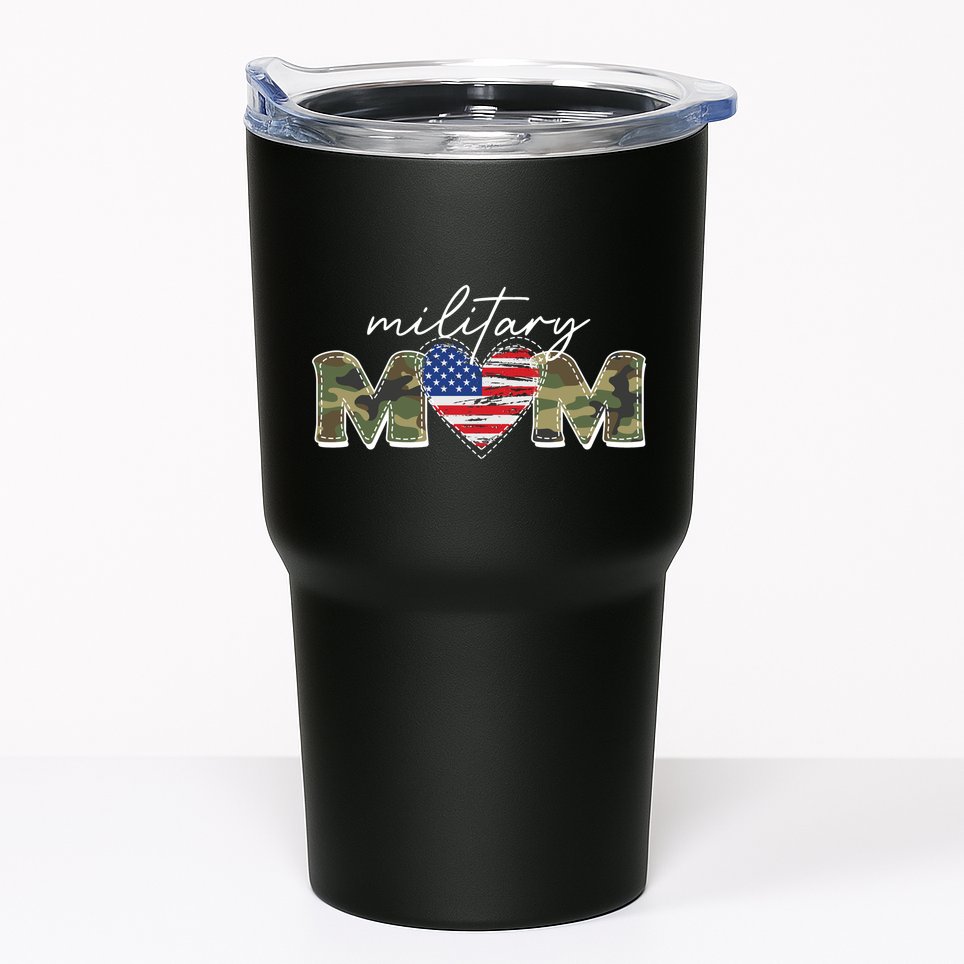 Cute Camouflage Military Mom American Flag Heart Tumbler