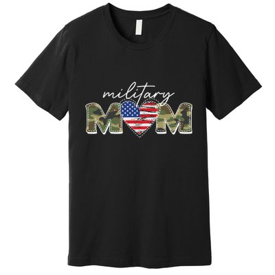 Cute Camouflage Military Mom American Flag Heart Premium T-Shirt