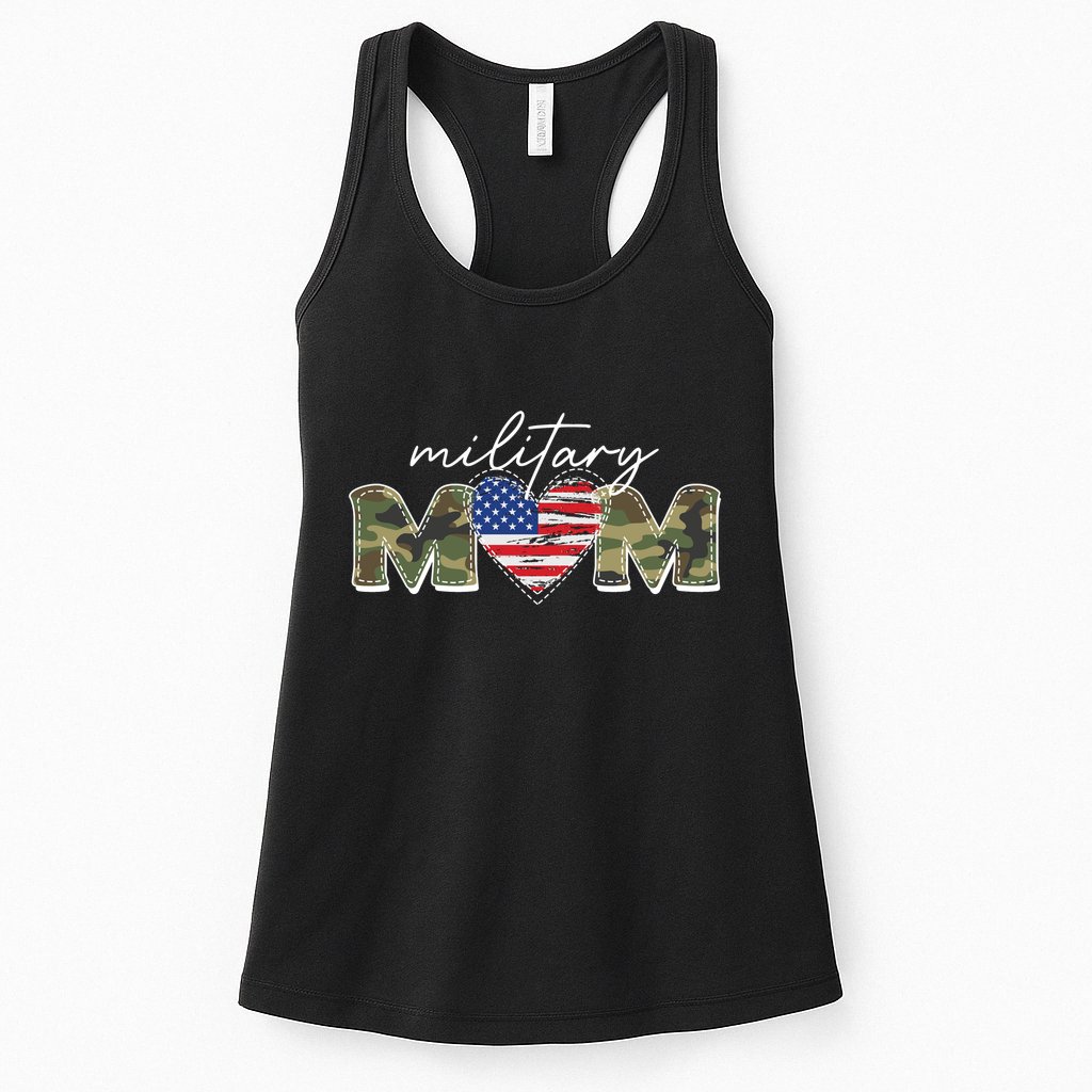 Cute Camouflage Military Mom American Flag Heart Womens Tank Top