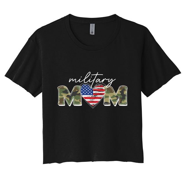 Cute Camouflage Military Mom American Flag Heart Crop Top