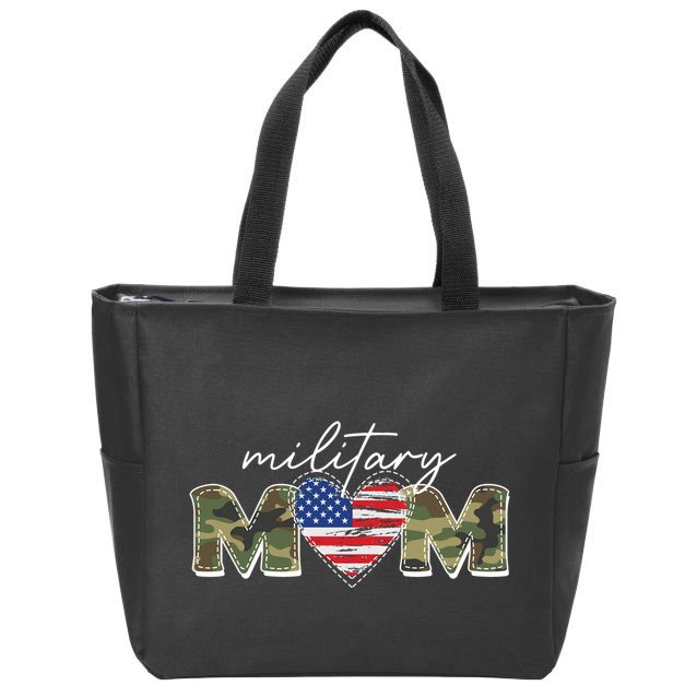 Cute Camouflage Military Mom American Flag Heart Zip Tote Bag