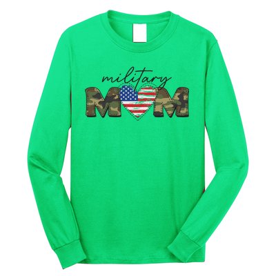 Cute Camouflage Military Mom American Flag Heart Long Sleeve Shirt