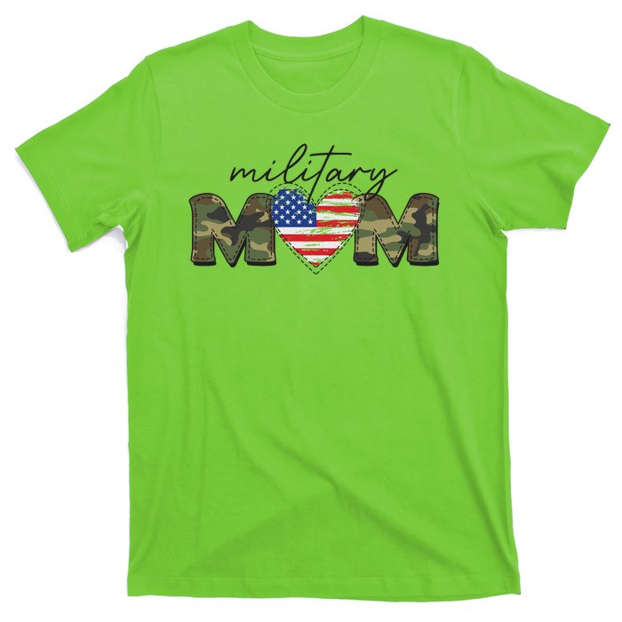 Cute Camouflage Military Mom American Flag Heart T-Shirt